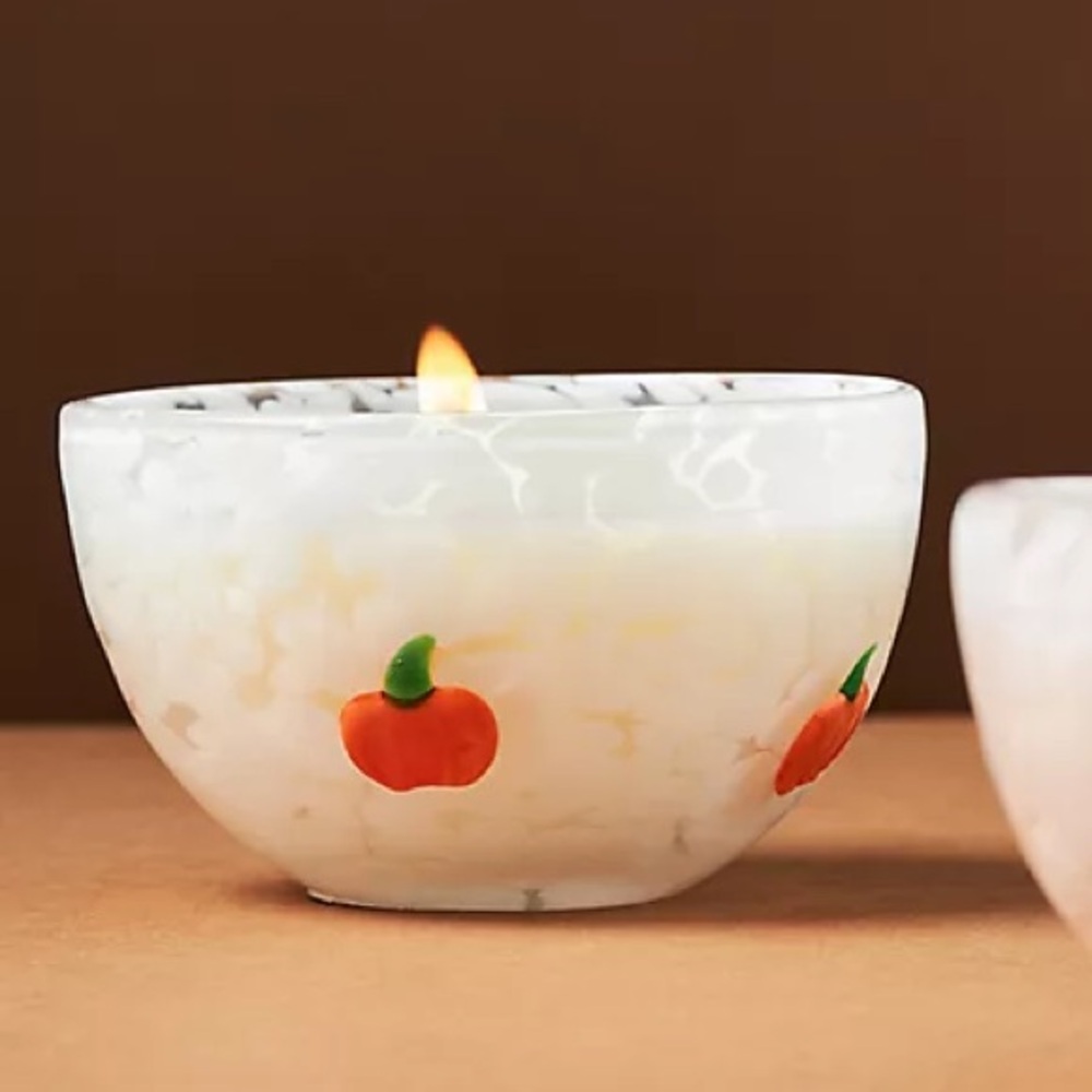 Anthropologie Pressed Bead Pumpkin & Sweet Vanilla Glass Candle